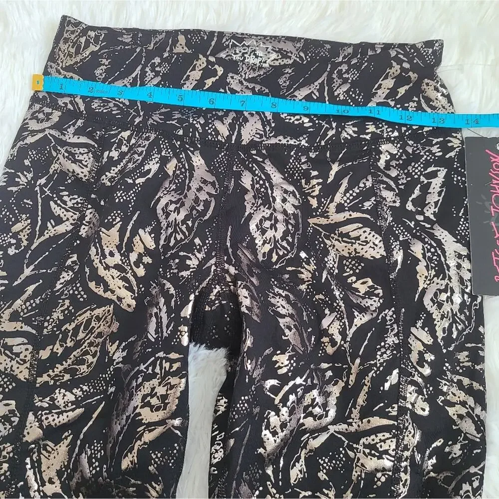 Betsey Johnson  Black And Silver Foil Print Capri Leggings NWT Small